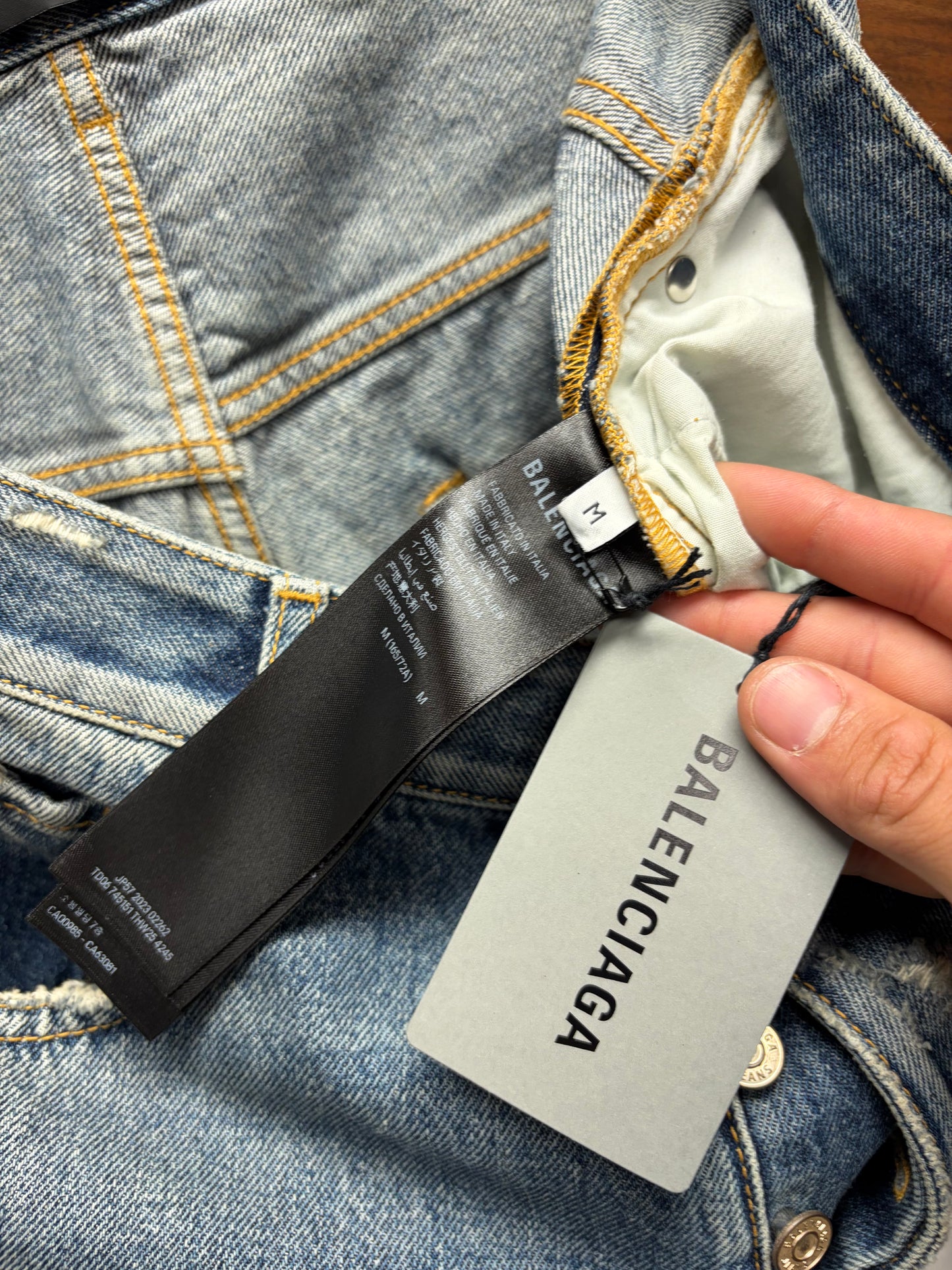 2023 Balenciaga ‘Heavily Distressed’ Washed Blue Bootcut Baggy Denim
