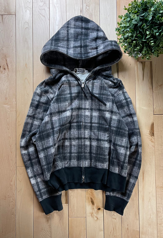 Bape Full Zip Plaid Grey/Black Hoodie