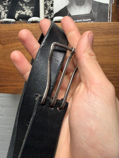 M.A.+ 925 Silver ‘Y-Buckle’ Interrupted Black Horsehide Leather Belt