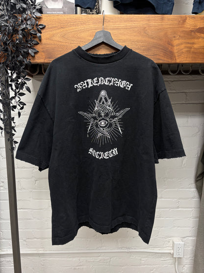 2020 Balenciaga ‘Free Your Mind’ Distressed Black Oversized T-Shirt