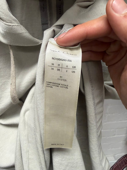 SS2019 Rick Owens ‘Babel’ Oyster Lightweight Cotton Drawstring Hoodie