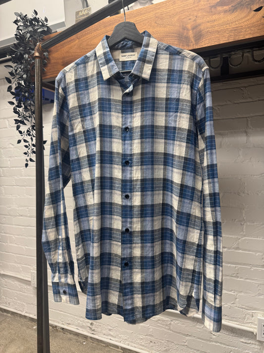 Saint Laurent Blue/White Sheer Plaid Flannel