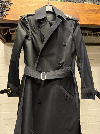 AW2014 Undercover Studded Shoulder Epaulette ‘Dual Fabric’ Asymmetric Black Wrapper Trench Coat