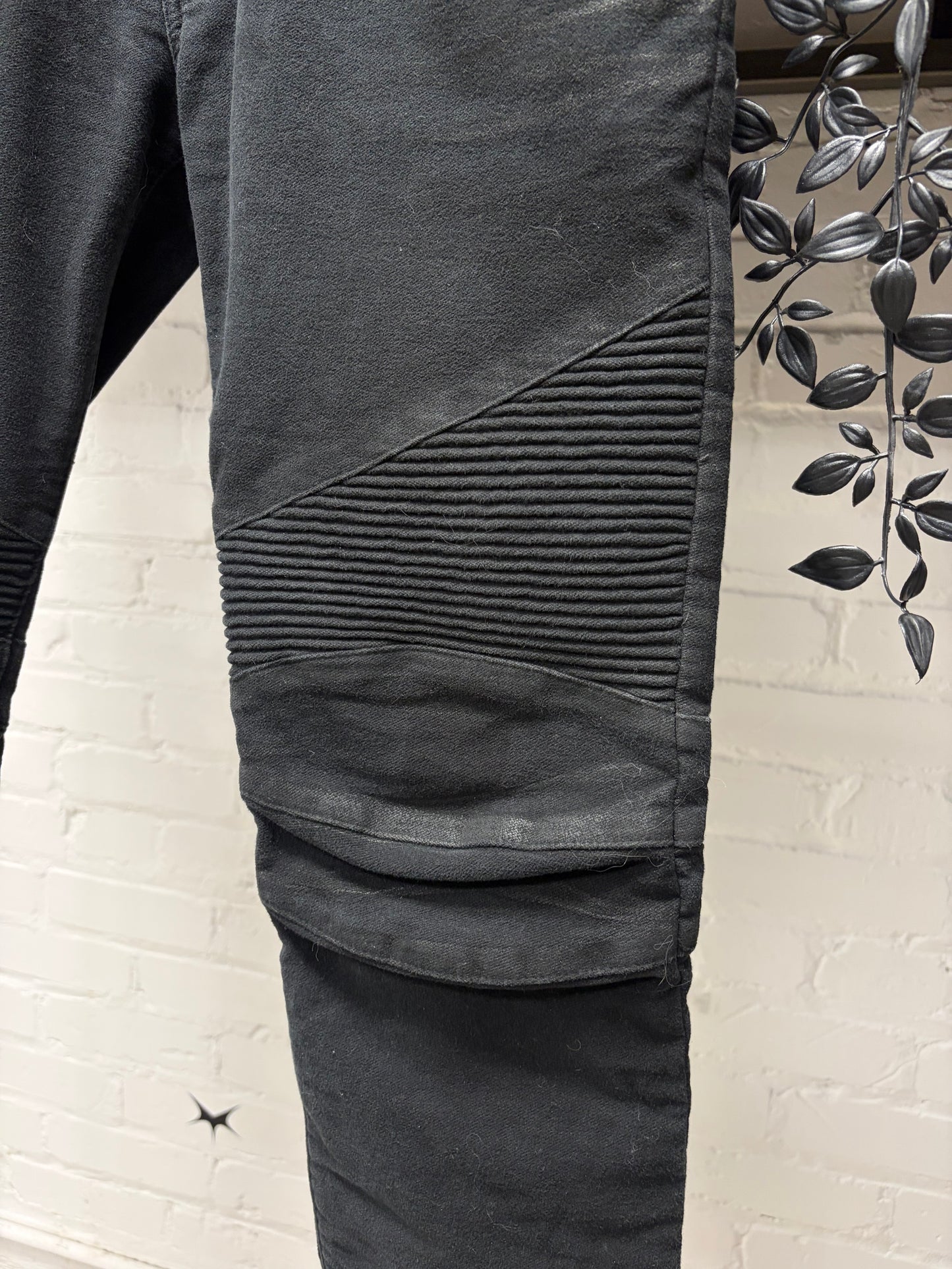 Balmain Waxed Black Moto-Knee Biker Skinny Jeans