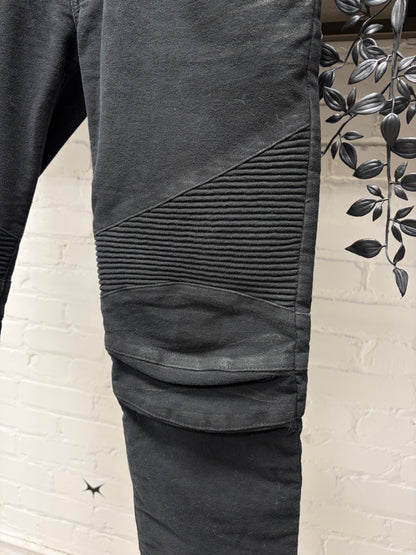 Balmain Waxed Black Moto-Knee Biker Skinny Jeans