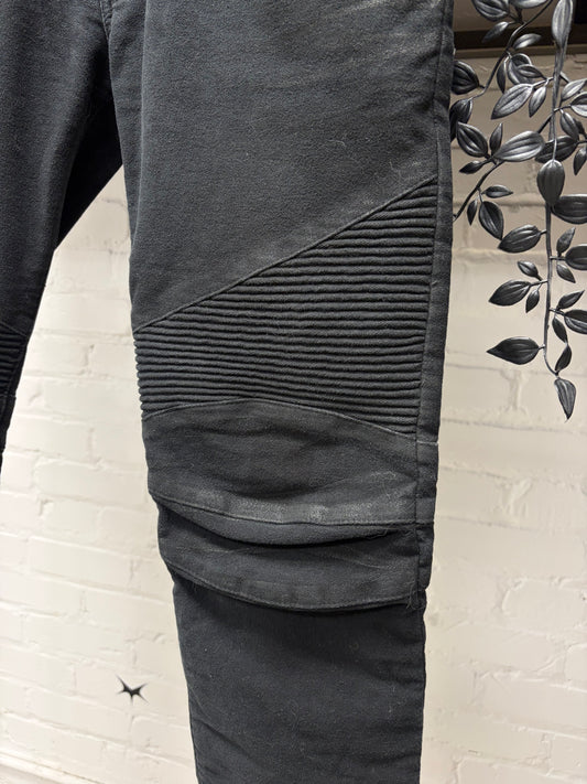 Balmain Waxed Black Moto-Knee Biker Skinny Jeans