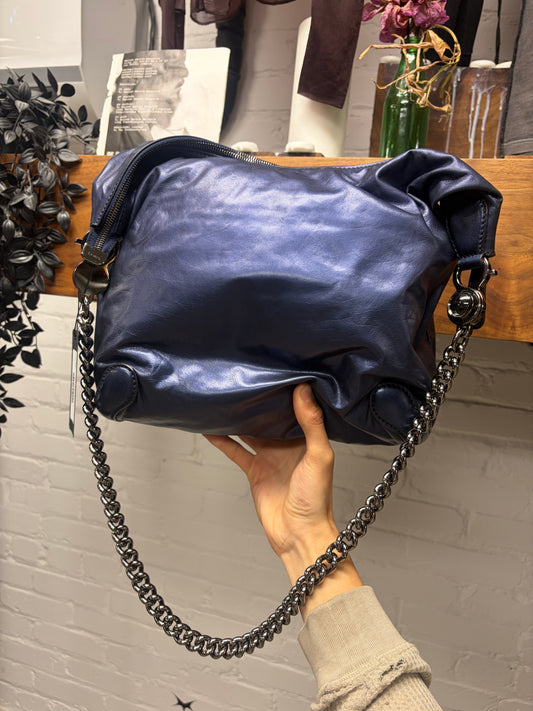 2000s Gucci ‘Galaxy Blue Leather’ Hobo Shoulder Bag with Silver Chain Strap