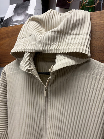 Issey Miyake ‘Homme Plisse’ Pleated Cream Zip-Up Hoodie
