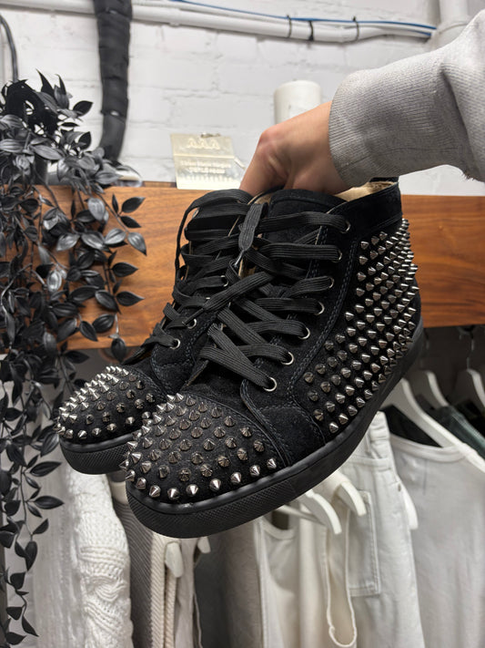 Christian Louboutin ‘Junior Spike’ Black/Red Bottom High Top Sneakers