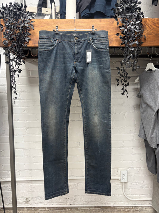 2000s Dolce & Gabbana ‘Dirt Washed’ Dark Blue Bootcut Denim