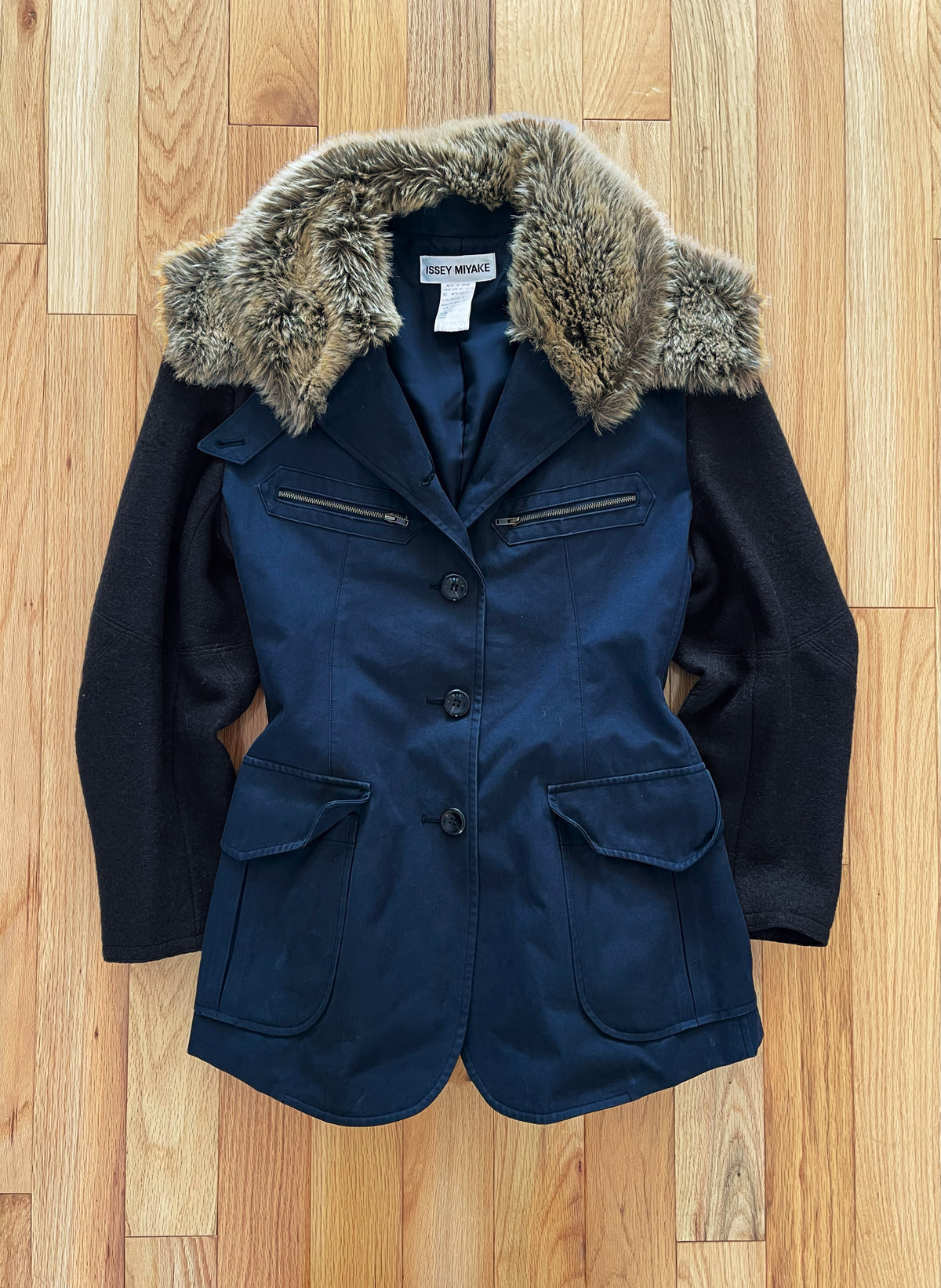 Issey Miyake Rabbit Fur Padded Shoulder Hybrid Military Coat 