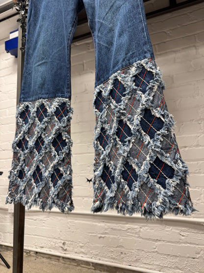 Vintage 90s Jean Paul Gaultier ‘Argyle Distressed’ Flared Leg Denim
