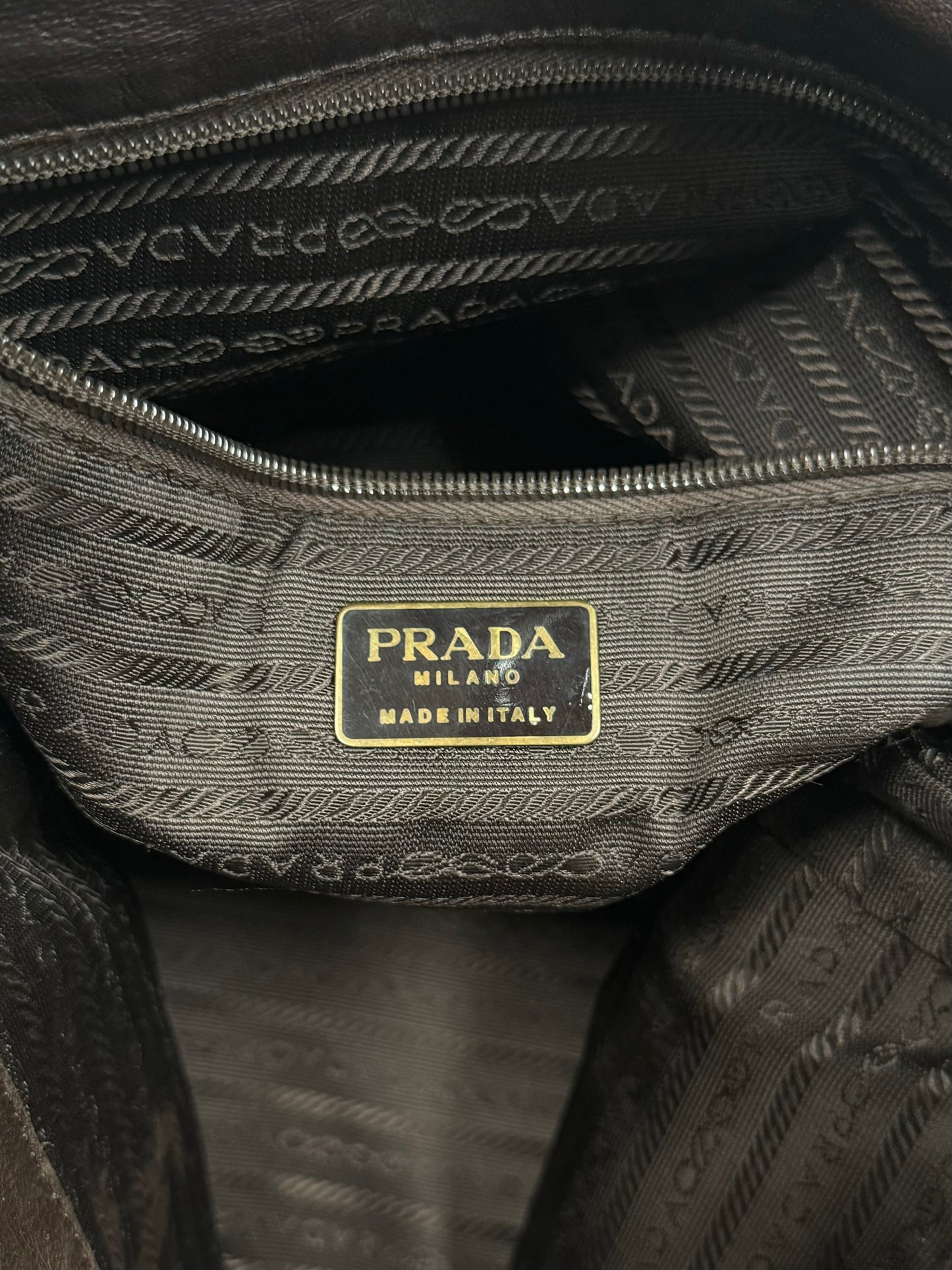 Prada Eyelet Studded Brown Leather Shoulder Bag