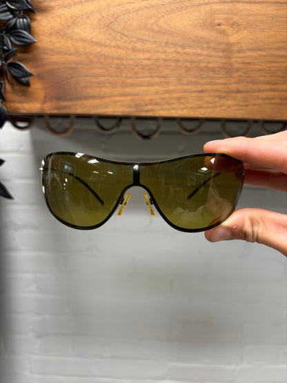 2000s Gucci Rimless Green Tinted Silver Frame Sunglasses