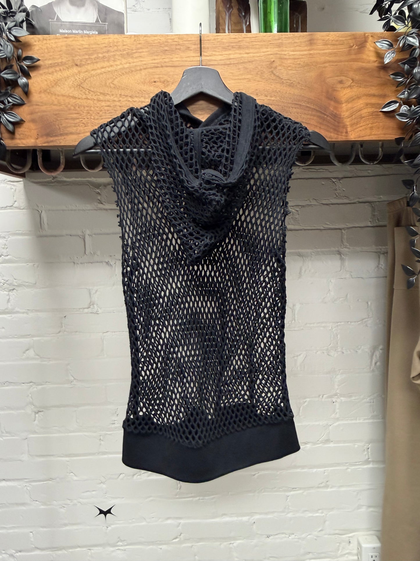 SS2004 Number (N)ine ‘Dream Baby Dream’ Black Fishnet Mesh Cutoff Hoodie