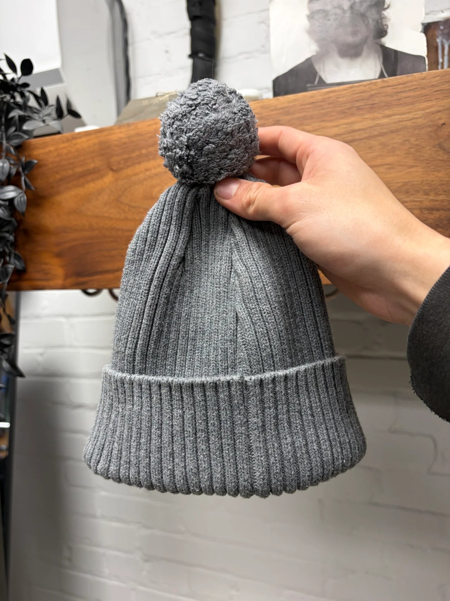 AW2013 Supreme Grey Box Logo Pom Pom Beanie