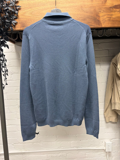 Gucci Blue Collared Knit Cardigan Sweater with ‘G’ Embroidered Logo
