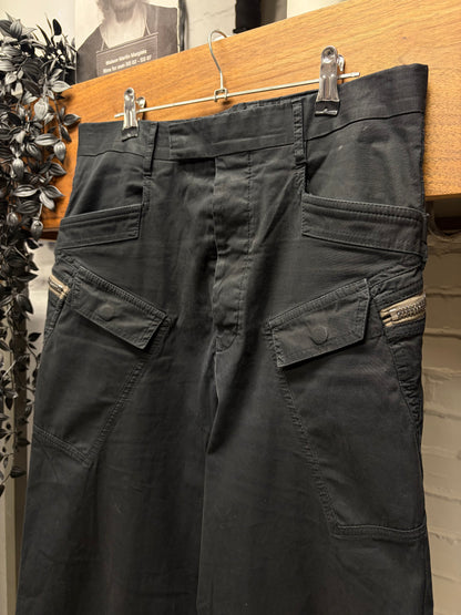 AW2021 Rick Owens ‘Gethsemane’ Black Low Rise ‘Security’ Wide Leg Cargo Pants