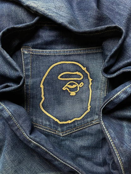 Bape Embroidered Ape Head Logo Raw Denim