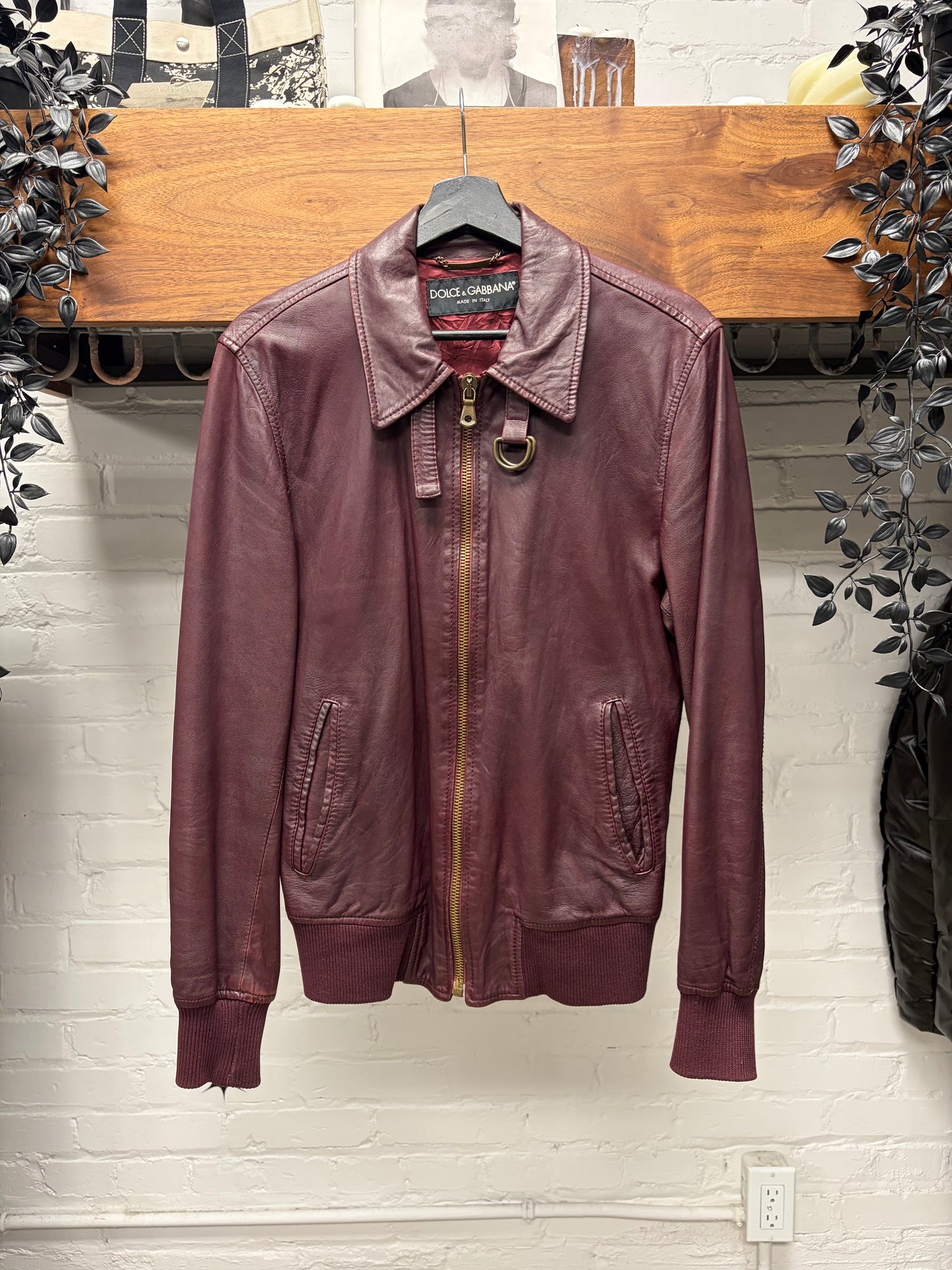 Dolce & Gabbana ‘Wine Red’ Lambskin Leather Collared Jacket