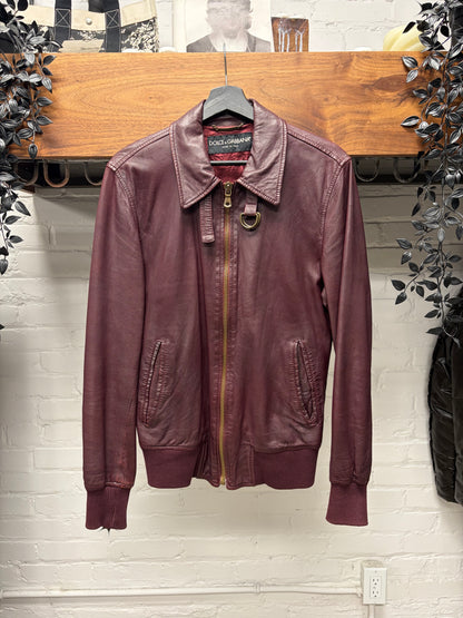 Dolce & Gabbana ‘Wine Red’ Lambskin Leather Collared Jacket