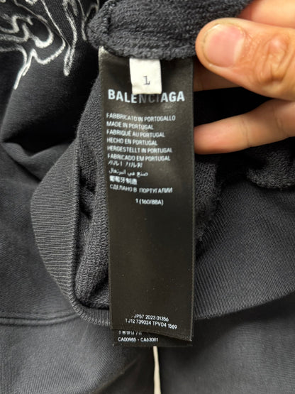 SS2024 Balenciaga ‘DIY Metal Logo’ Washed Black Pullover Hoodie
