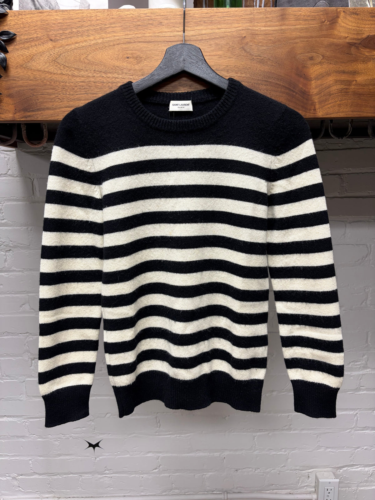 AW2015 Saint Laurent by Hedi Slimane Striped 100% Cashmere Black/White Knit Sweater