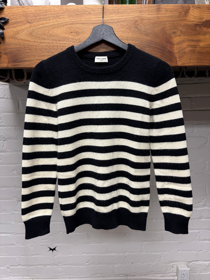 AW2015 Saint Laurent by Hedi Slimane Striped 100% Cashmere Black/White Knit Sweater