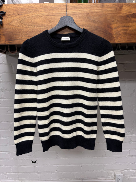 AW2015 Saint Laurent by Hedi Slimane Striped 100% Cashmere Black/White Knit Sweater