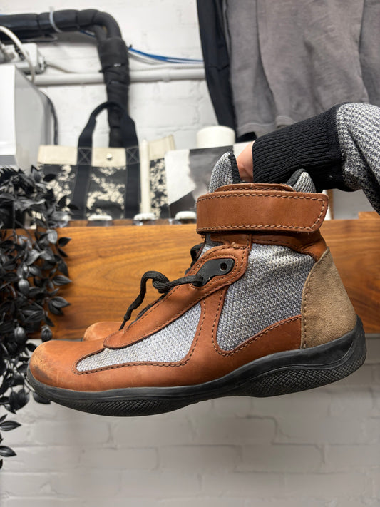 Vintage Prada Sport ‘America’s Cup’  Brown/Tan Leather High Top Sneakers