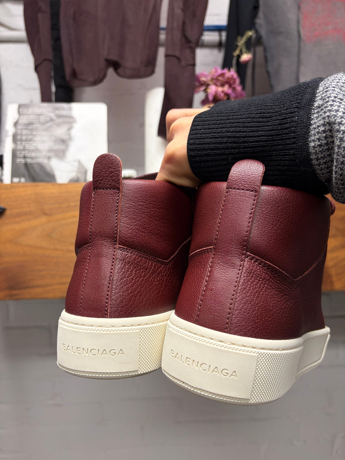 Balenciaga 'Arena' Oxblood Red Leather Platform Sole High Top Sneakers