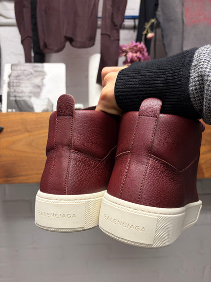 Balenciaga 'Arena' Oxblood Red Leather Platform Sole High Top Sneakers
