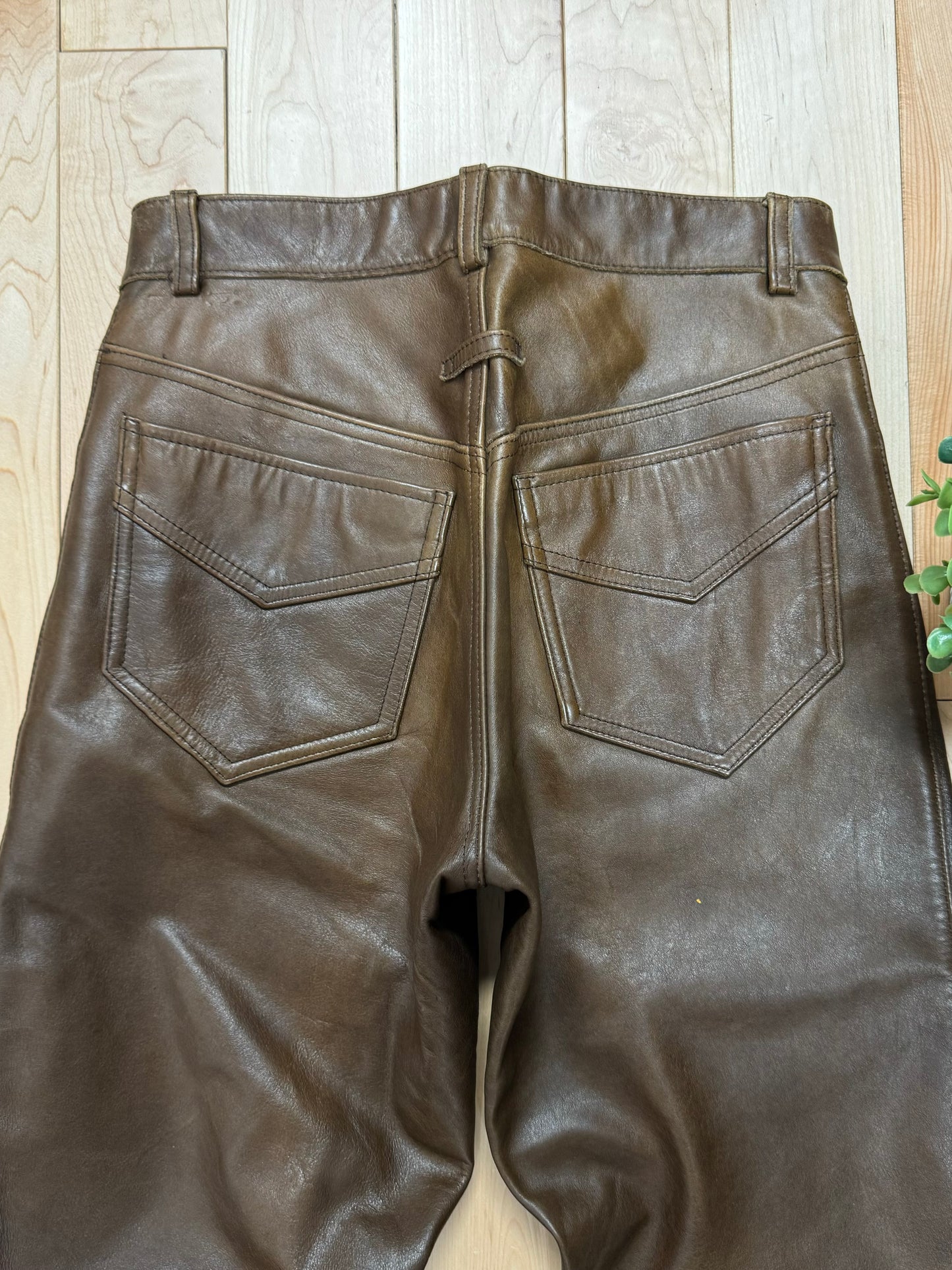 Vintage 1990s Jean Paul Gaultier Dark Brown Calfskin Leather Pants