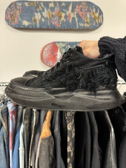 Rick Owens ‘Abstract’ Shredded Denim Low Top Sneakers