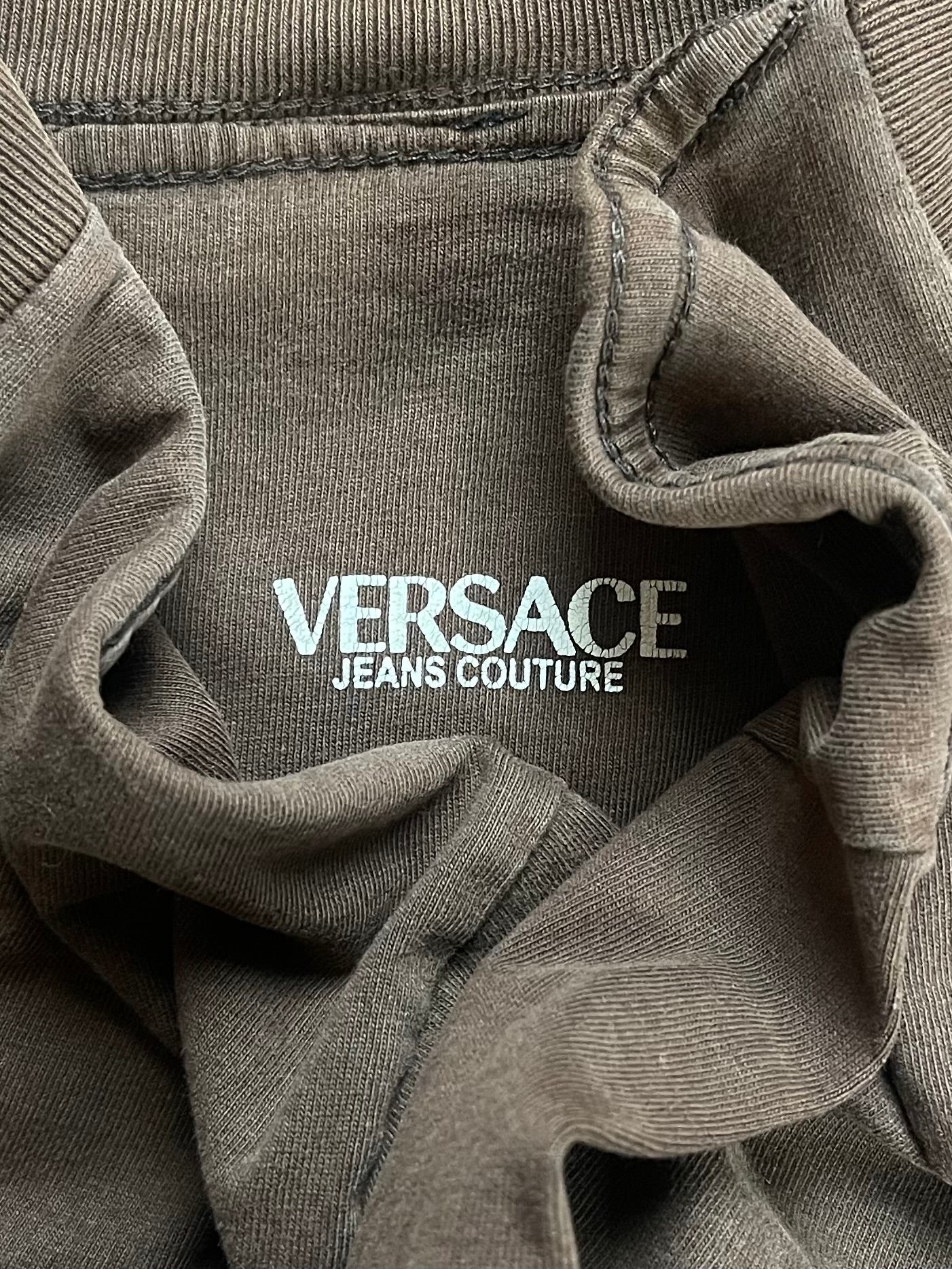 Vintage 1990s Versace Jeans Couture Washed Brown Logo T-Shirt