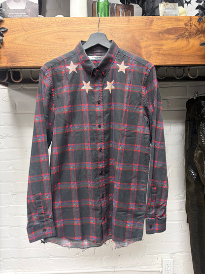AW2015 Givenchy by Ricardo Tisci ‘Star Print’ Black/Red Plaid Button Up Shirt