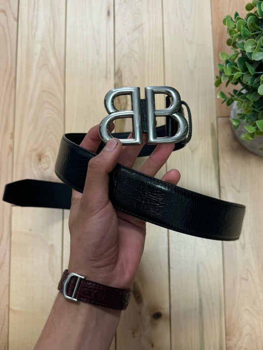 Balenciaga ‘Monaco’ Double B Black Leather Belt