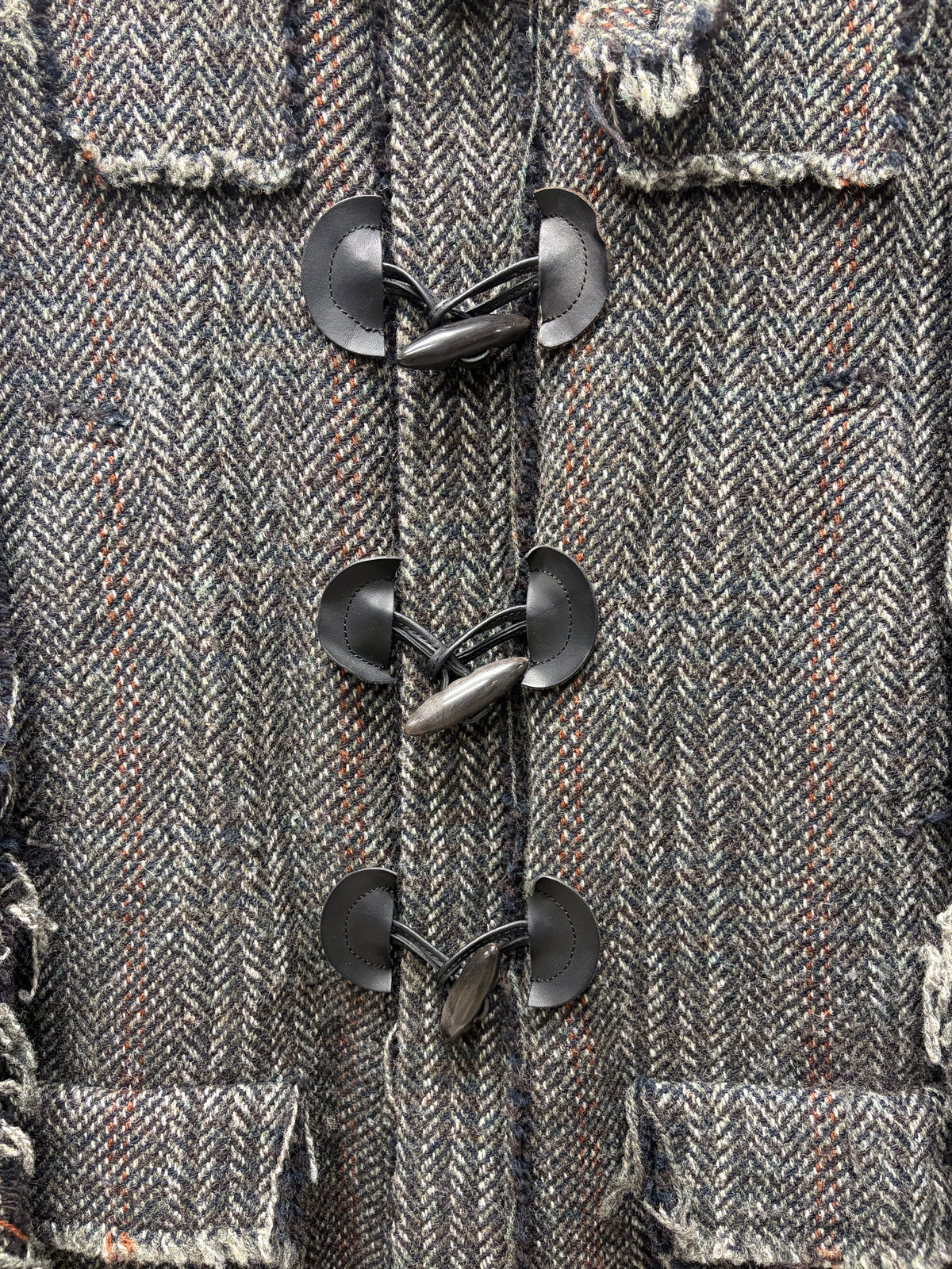 AW2016 Undercover ‘Instant Calm’ Herringbone Black Toggle Closure Wool Trench Coat