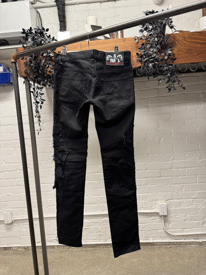 2000s Hysteric Glamour ‘Thrash Distressed’ Studded Black Skinny Jeans