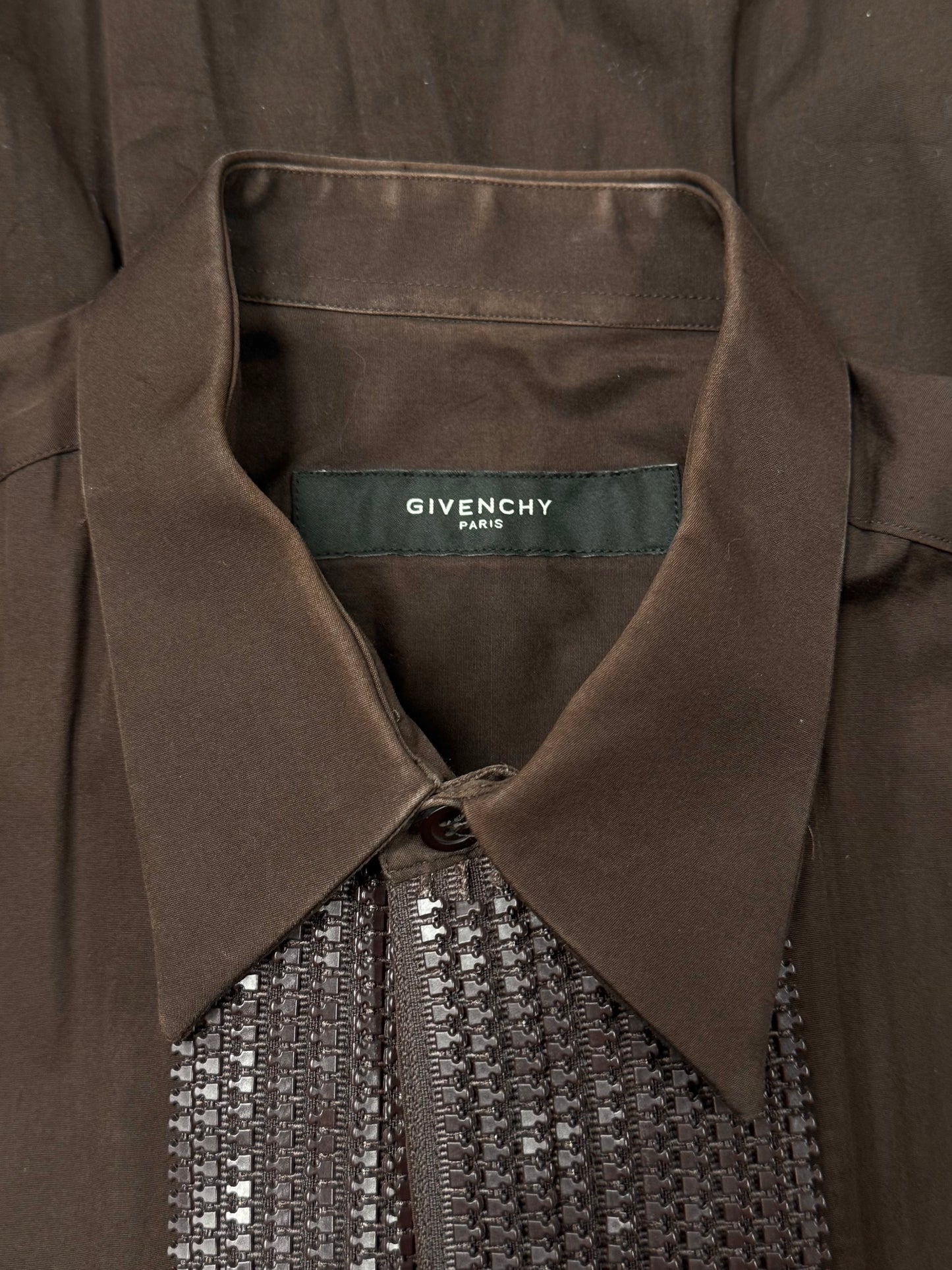 Givenchy ‘Zipper Track’ Brown Concealed Button Down Shirt