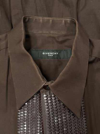 Givenchy ‘Zipper Track’ Brown Concealed Button Down Shirt