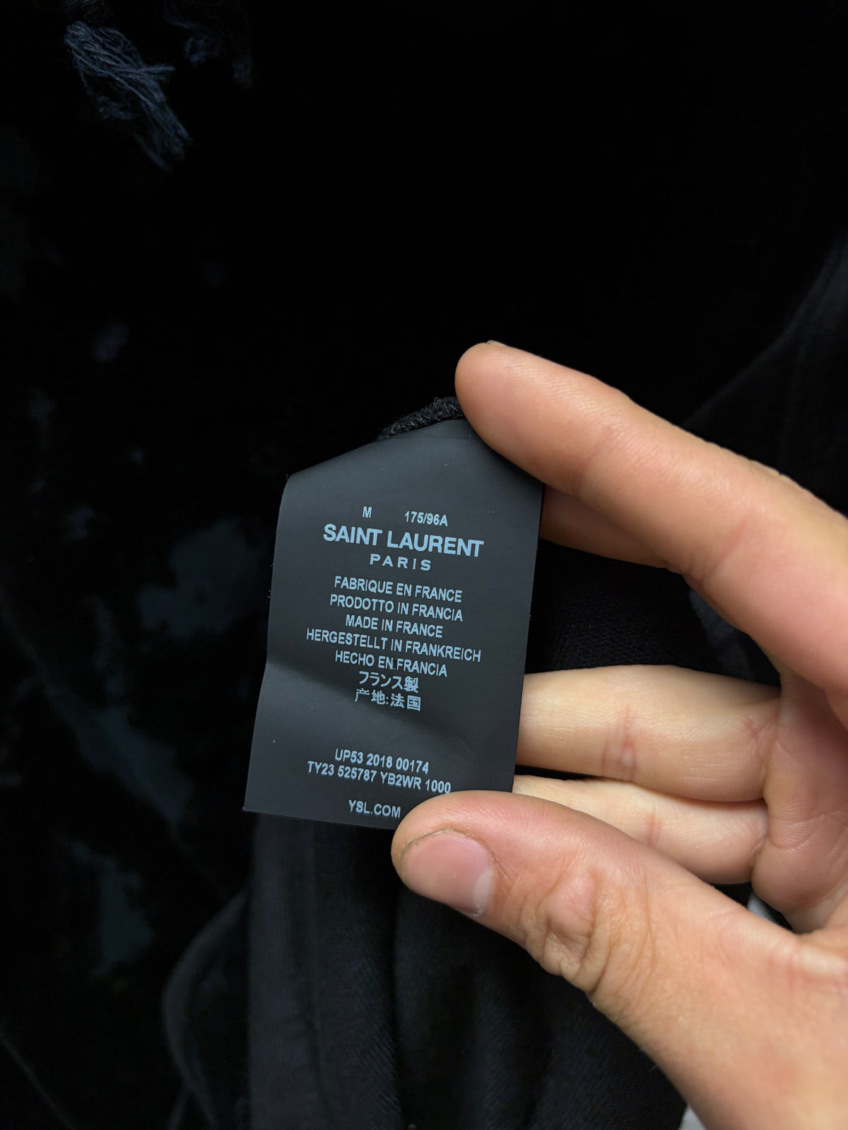 2018 Saint Laurent Black Velvet Distressed ‘Splatter’ Hoodie