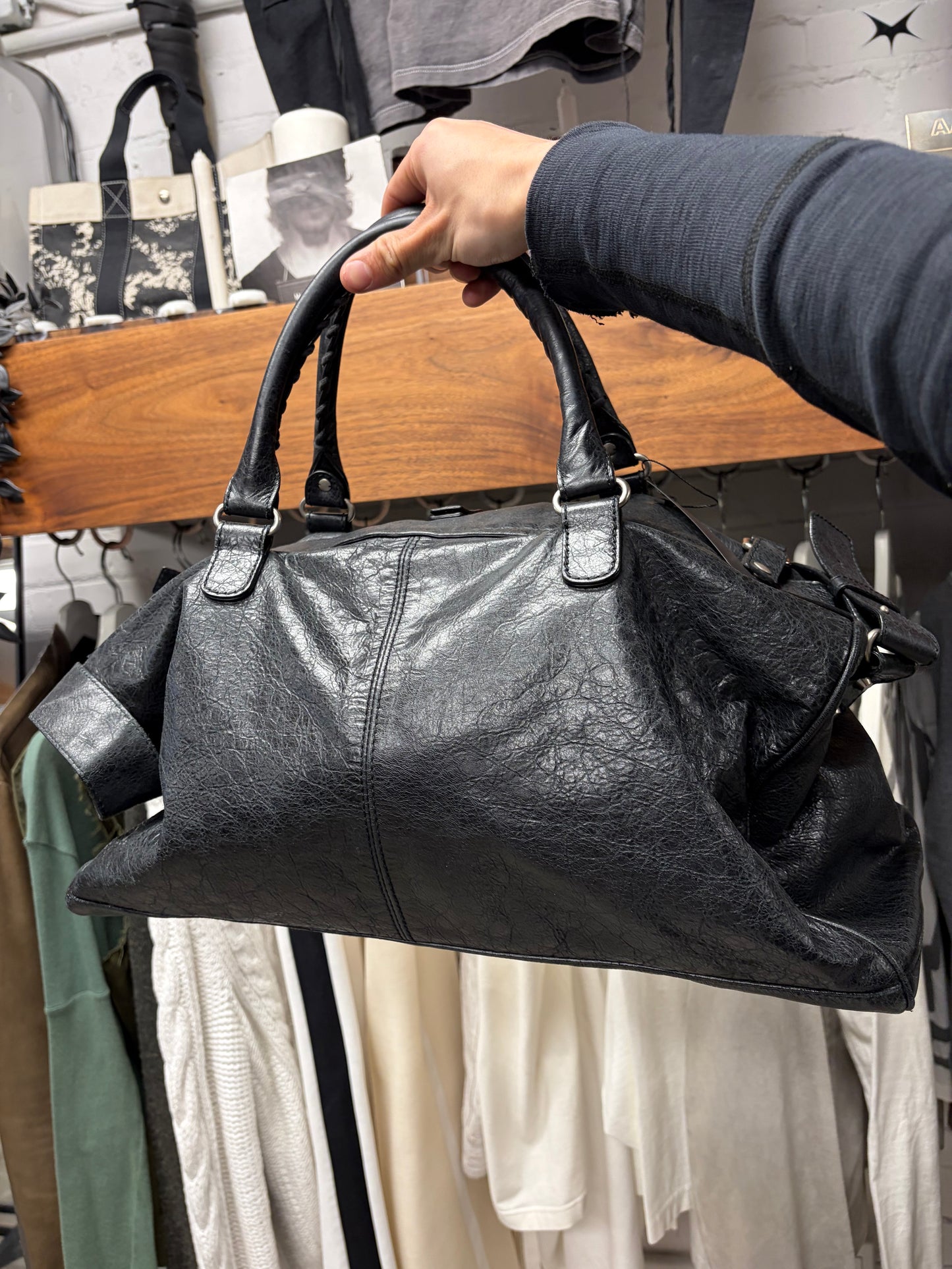 2000s Balenciaga ‘Squash’ Black Leather Boston Shoulder Bag