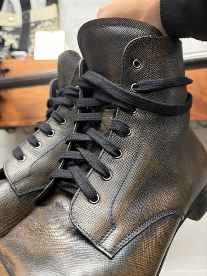 Prada Faded Brown Leather ‘Natural Patina’ Combat Boots