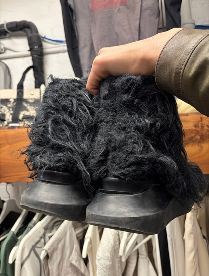 Rick Owens ‘Abstract’ Black Faux Fur Shag High Top Sneakers