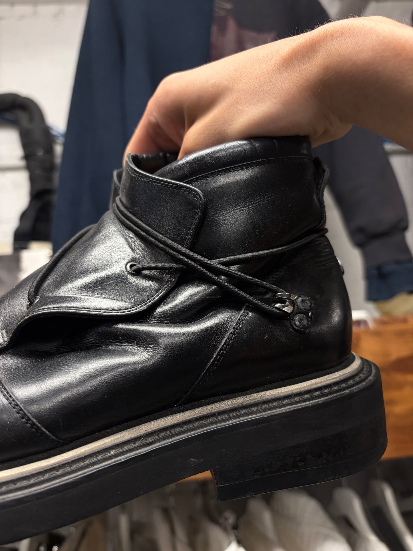 AW2009 Dior Homme by Kris Van Assche ‘Bungee Cord’ Black ‘Angles’ Leather Low Top Boots