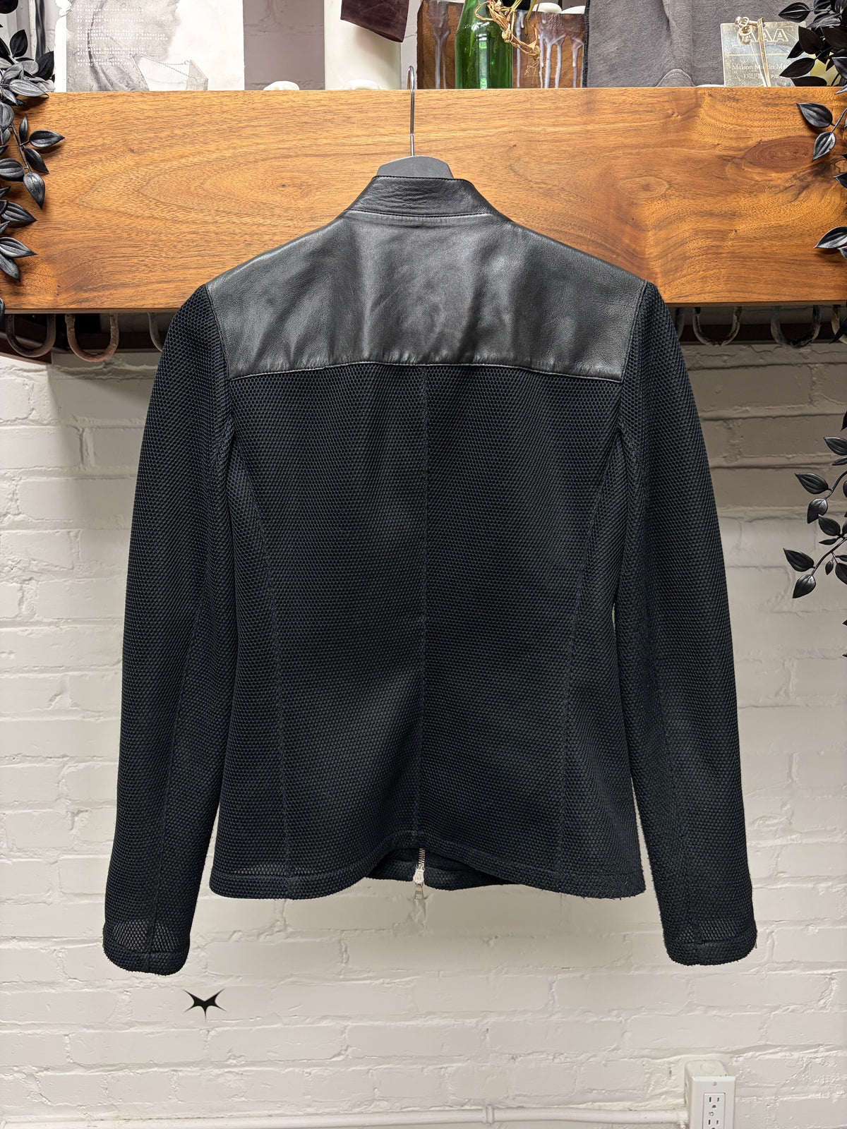 Prada Black Lambskin Leather/Mesh Hybrid Sport Jacket
