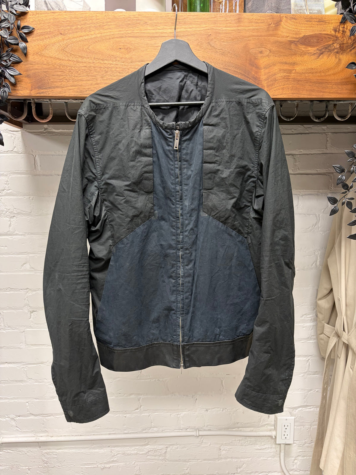 SS2006 Rick Owens ‘Tungsten’ Hybrid Leather/Cotton Black Cafe Racer Jacket