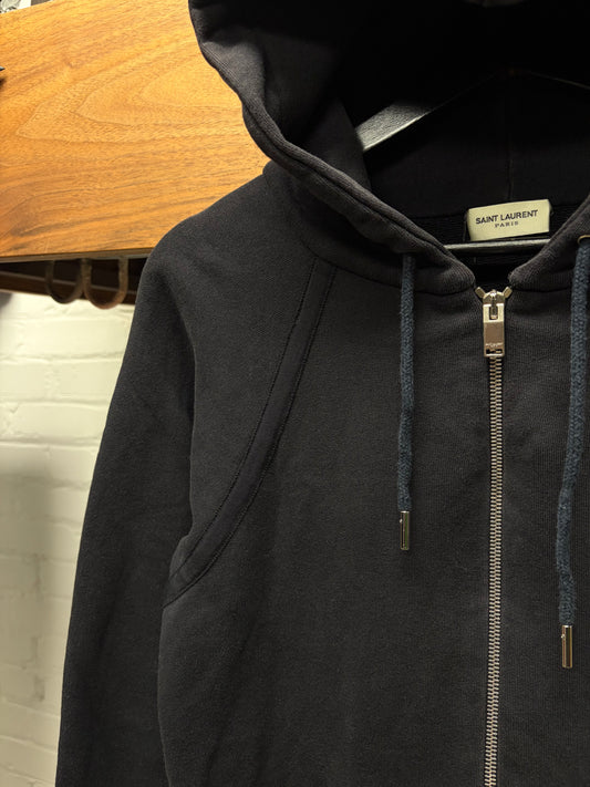 AW2014 Saint Laurent by Hedi Slimane Exposed Shoulder Seam Black Zip-Up Hoodie