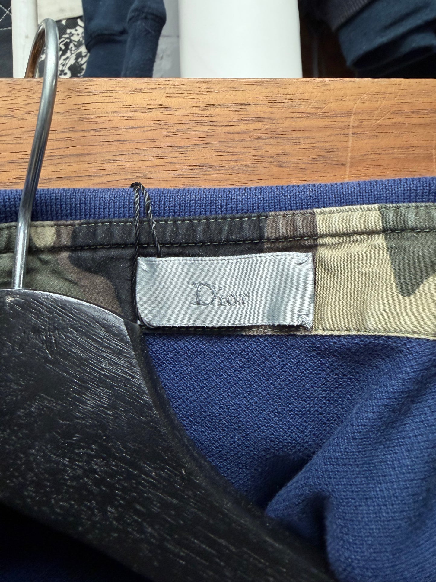 Dior Homme Blue/Camo Collar Detail Short Sleeve Polo